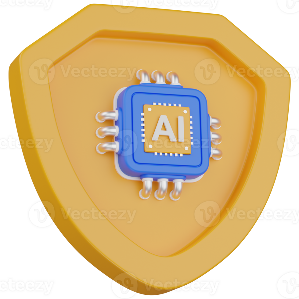 3d render Security Shielding Data with Artificial Intelligence icon png