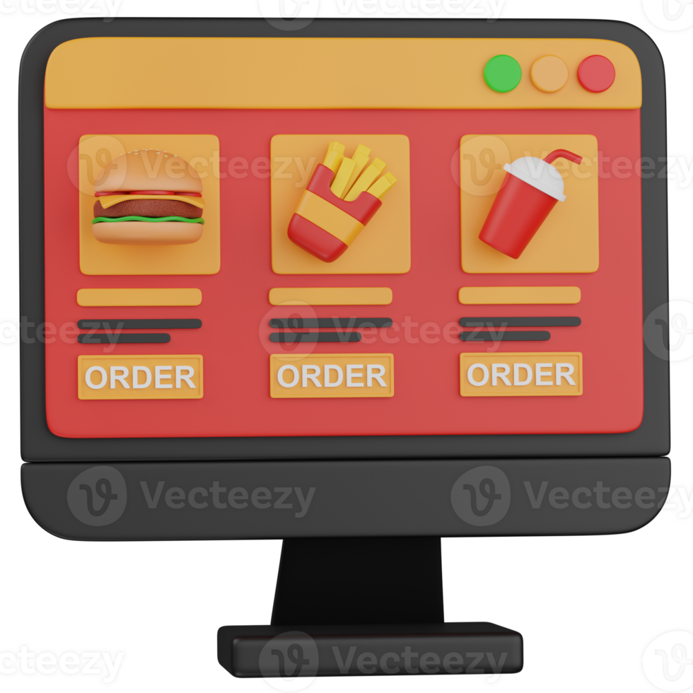 3d render Online food ordering website illustration png