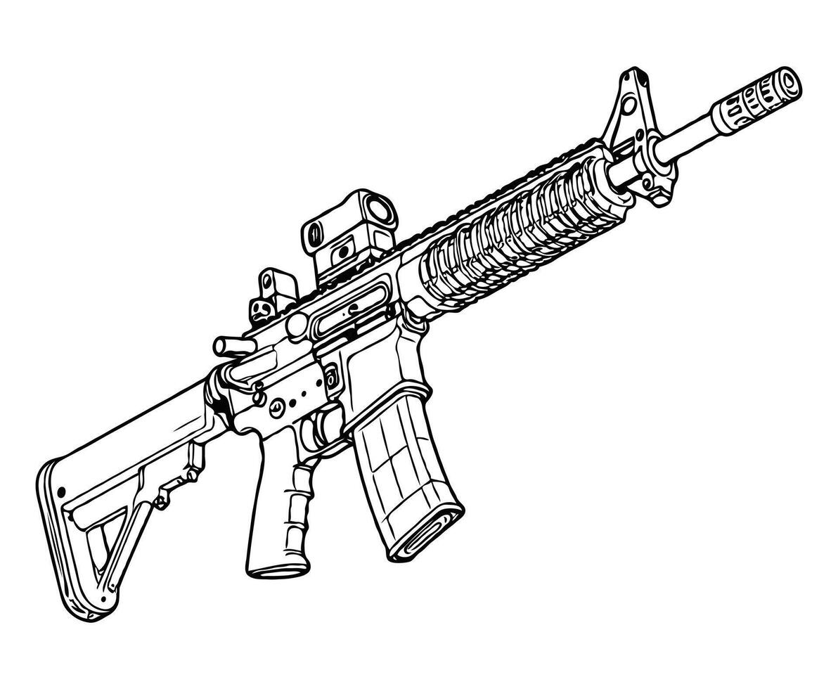 M4 weapon coloring page vector