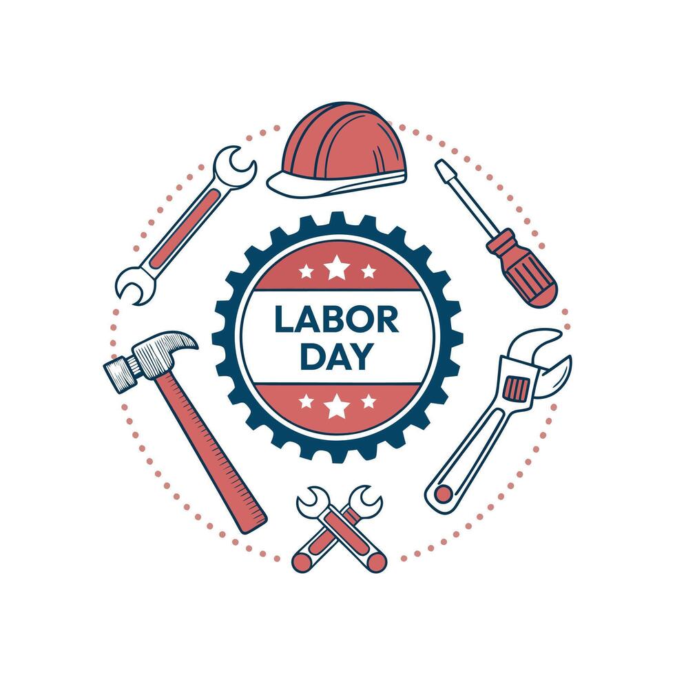 labor day icon with tools and a hat vector