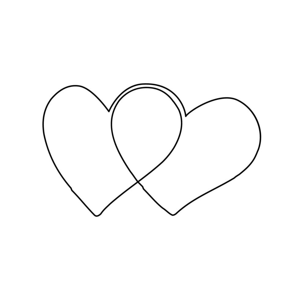 Hand drawn outline Overlapping Heart Shapes in Minimalist Design. One line elements for print, banner, card, brochure. vector