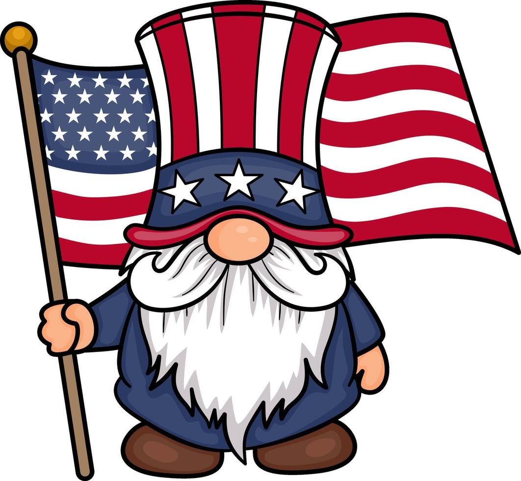 Gnome with the US flag for Fourth of July celebration illustration vector