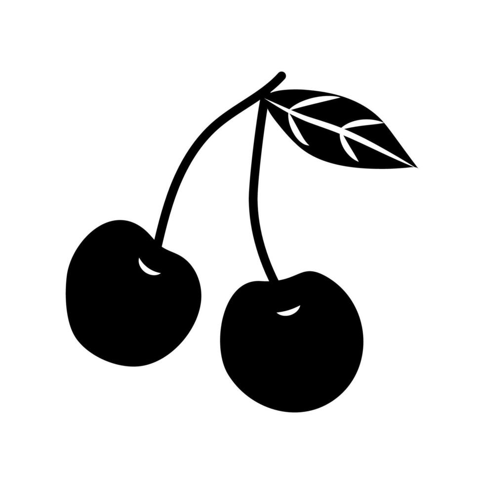 Black silhouette of two cherries with a leaf on a white background vector