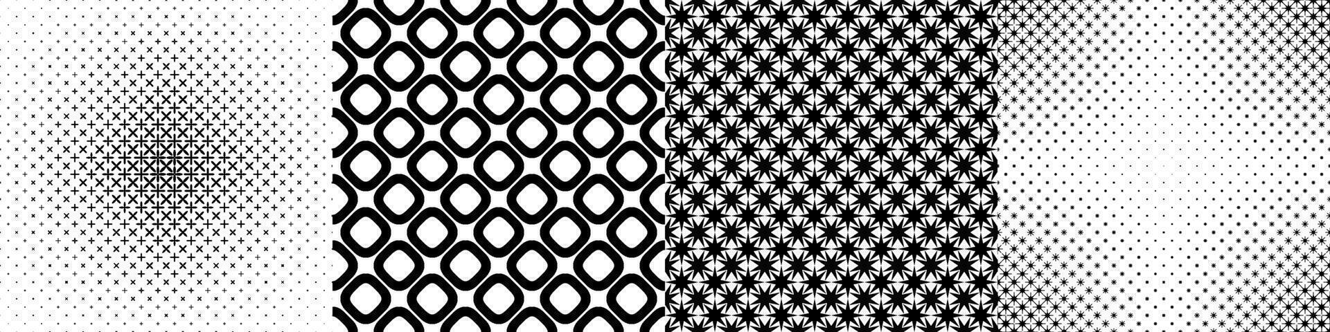 Monochrome geometrical pattern collection with stars and squares vector