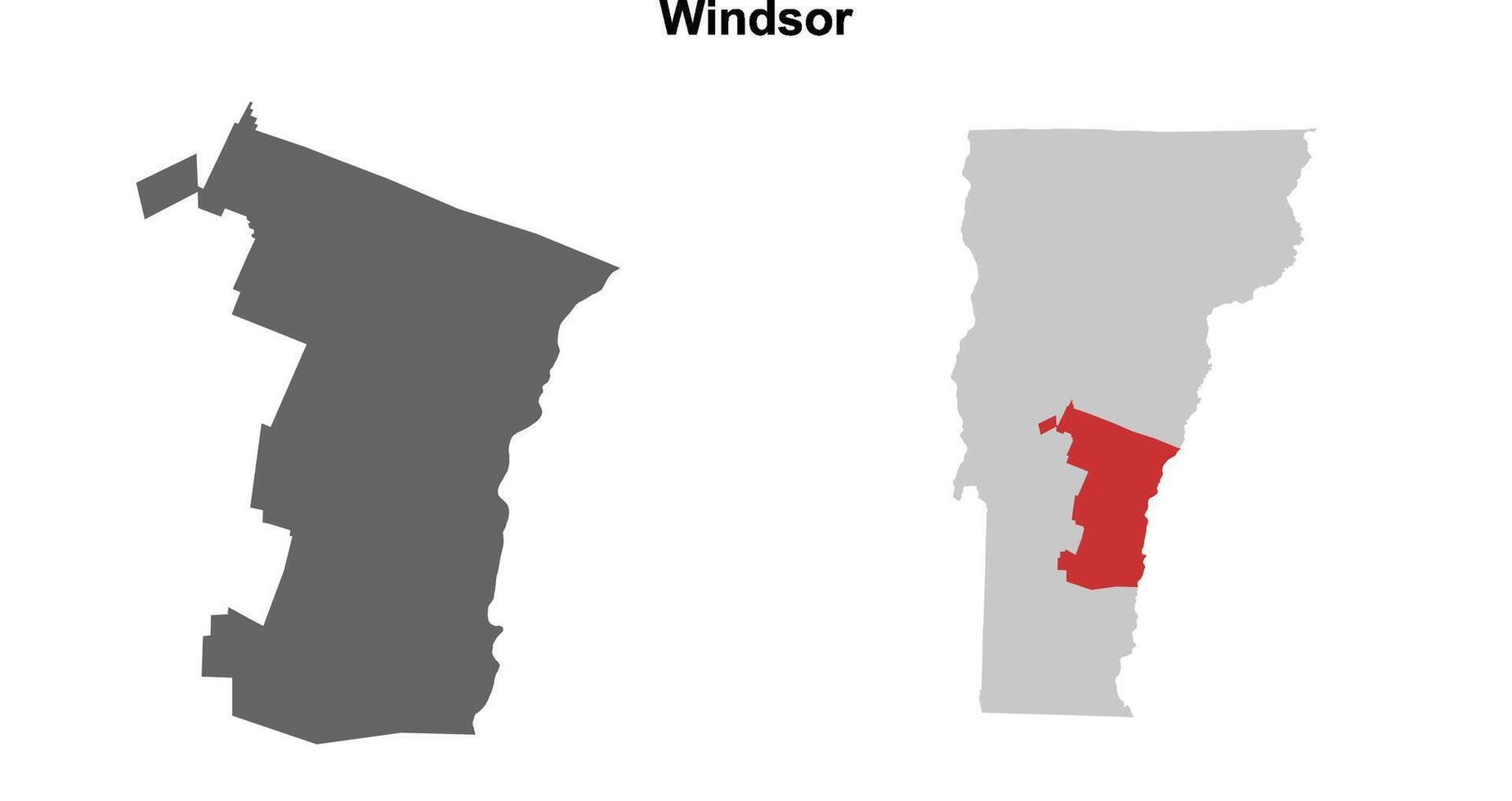 Windsor County, Vermont blank outline map set vector