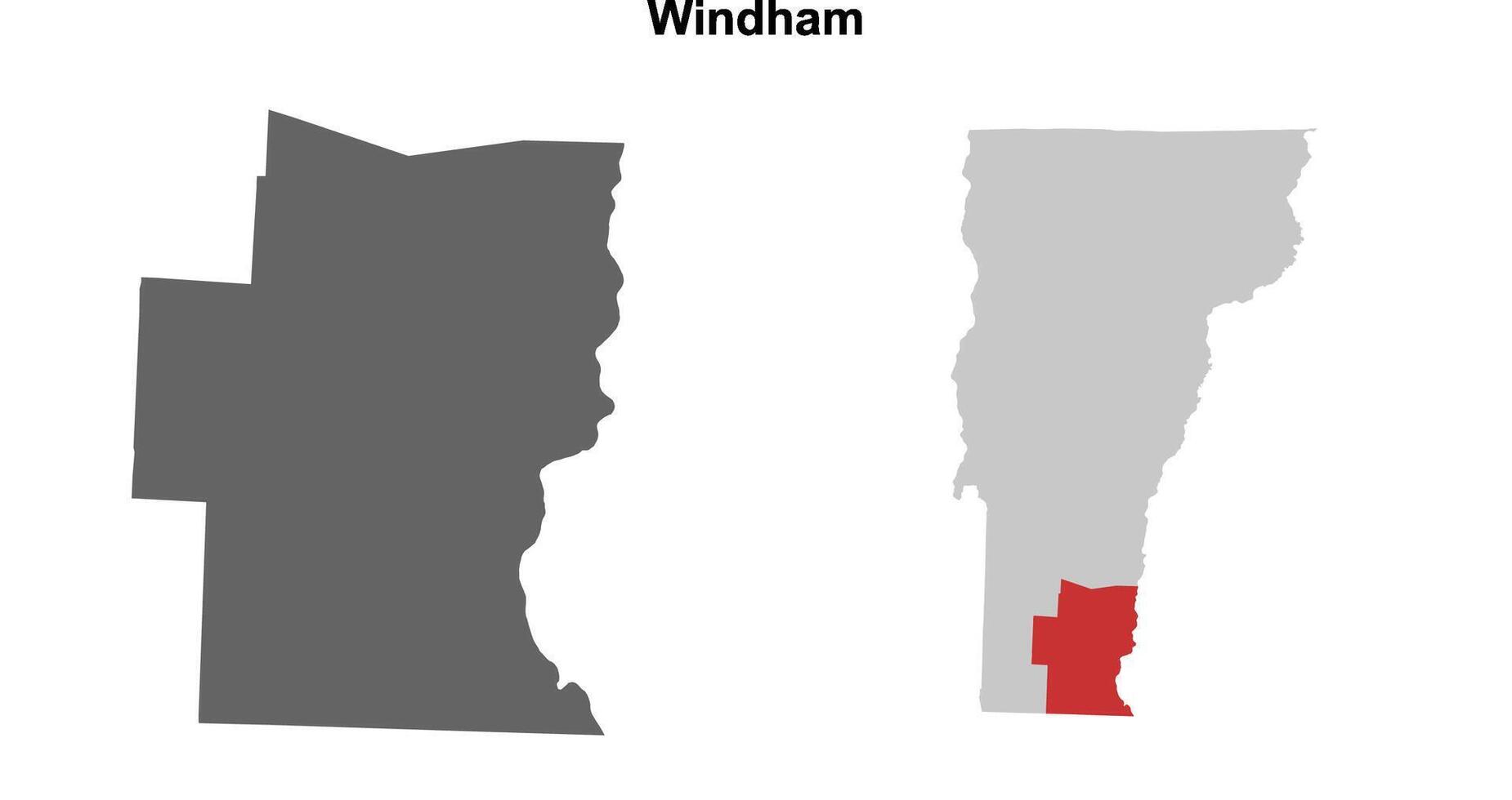 Windham County, Vermont blank outline map set vector