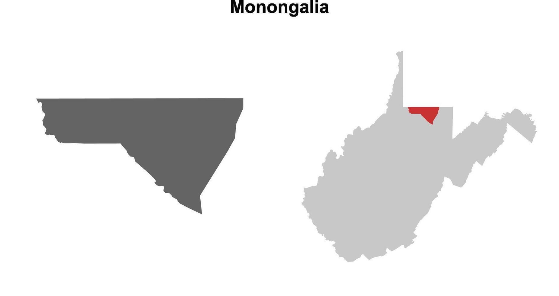 Monongalia County, West Virginia blank outline map set vector