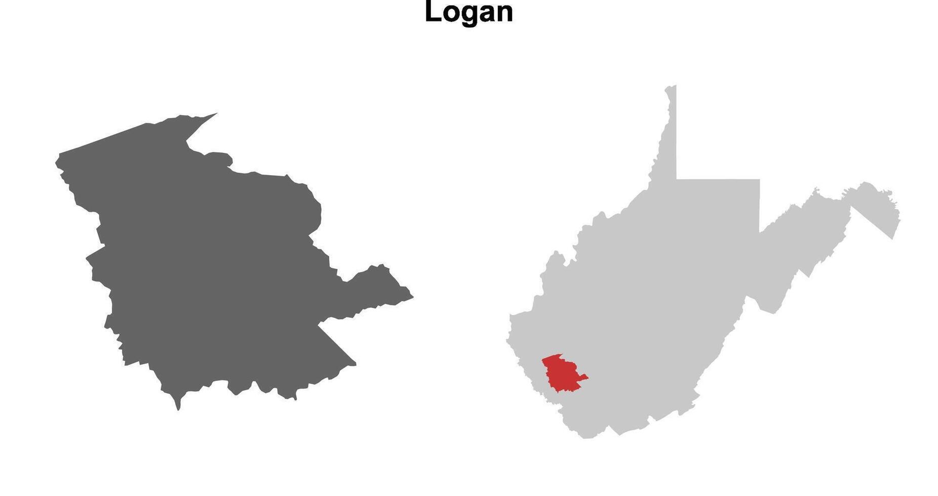 Logan County, West Virginia blank outline map set vector
