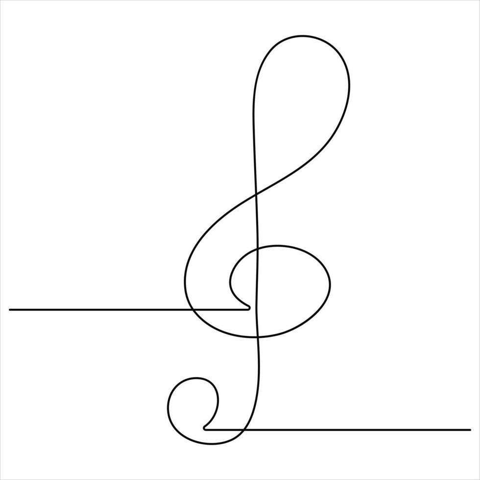 Treble clef music continuous one line drawing illustration vector