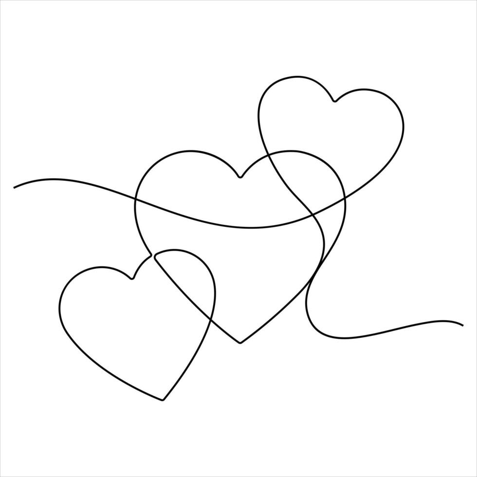 Single continuous line art of Hearts drawing outline illustration vector