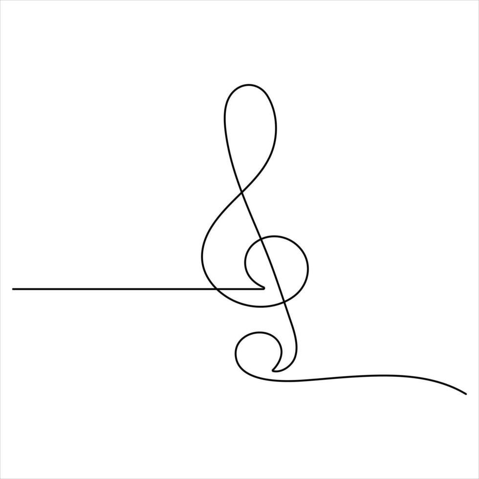 Minimalist continuous line art Treble Clef drawing illustration vector
