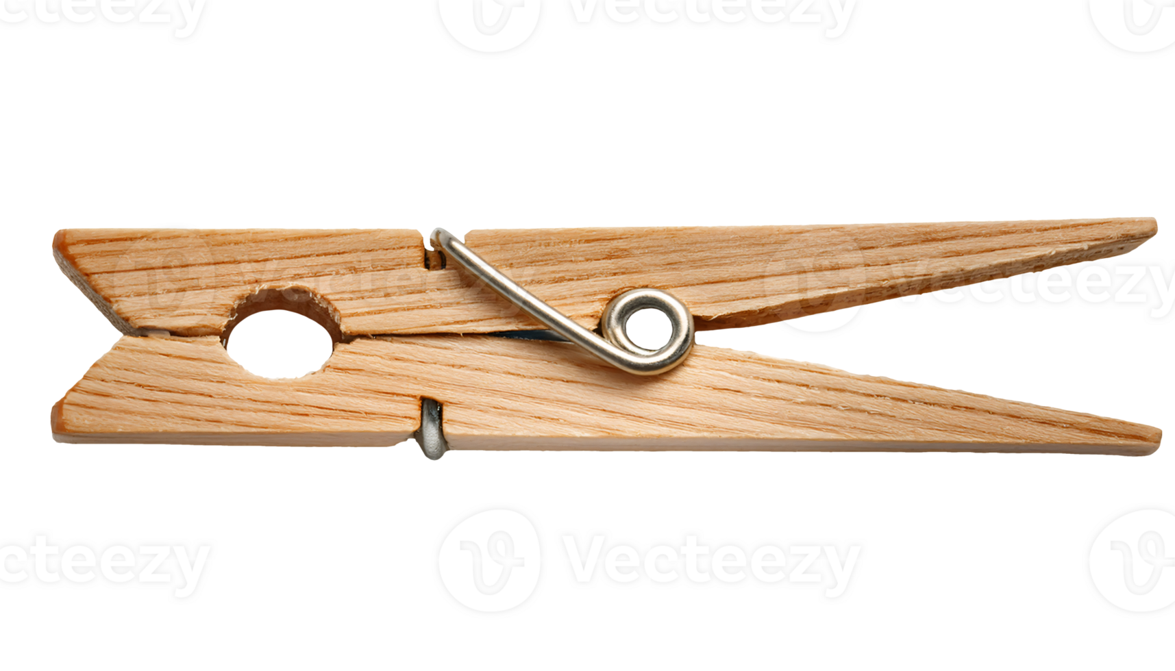 classic wooden clothespin side view, natural spring-loaded laundry clip with simple beechwood texture on isolated background png