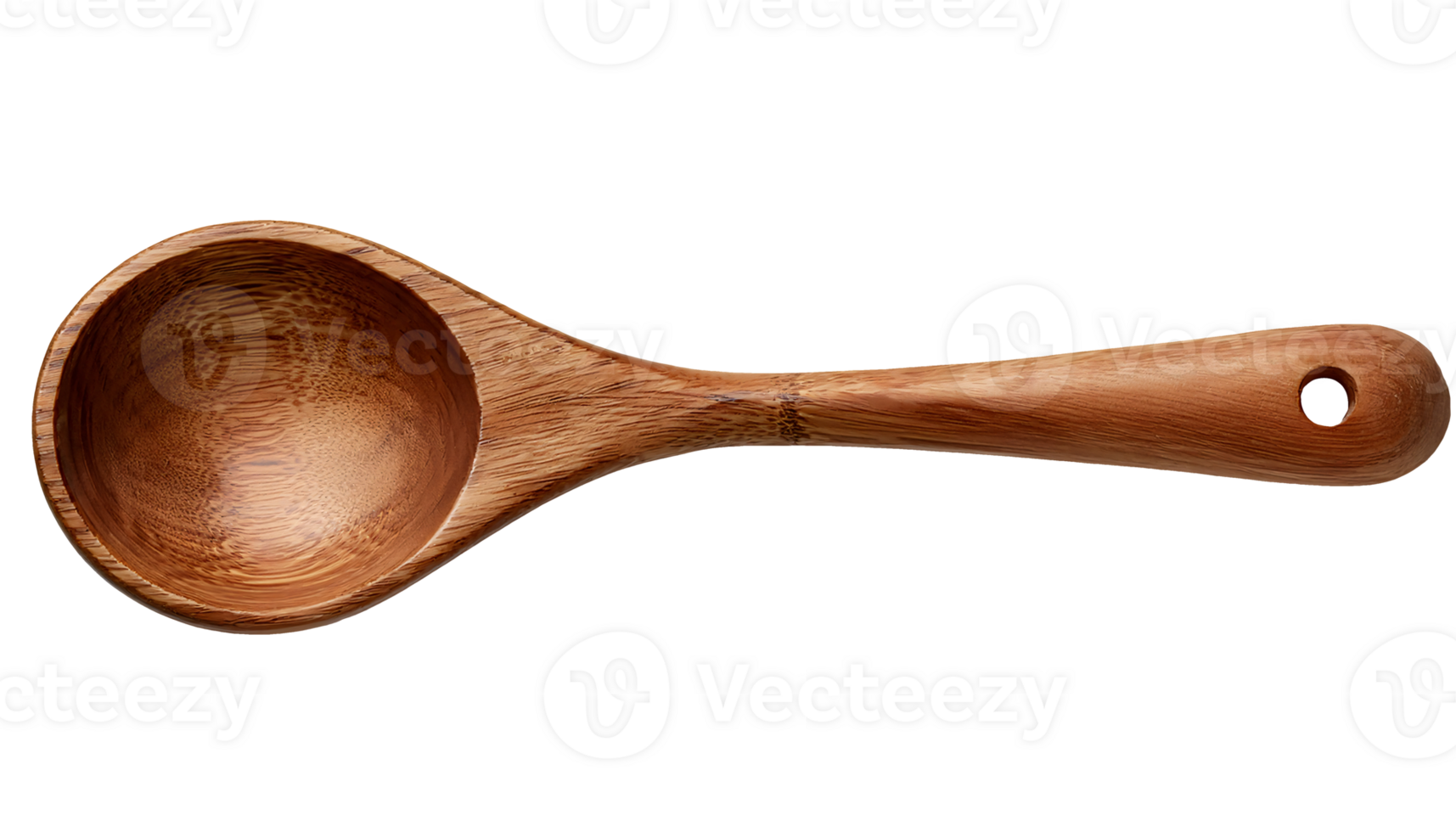 dark wood ladle top view, handcrafted bamboo kitchen scoop with rounded handle and rich natural texture on isolated background png