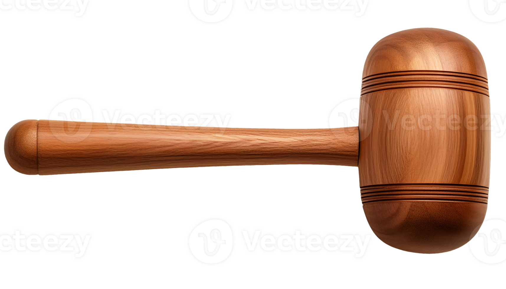 traditional round wooden mallet for woodworking and carpentry with engraved lines on isolated background png