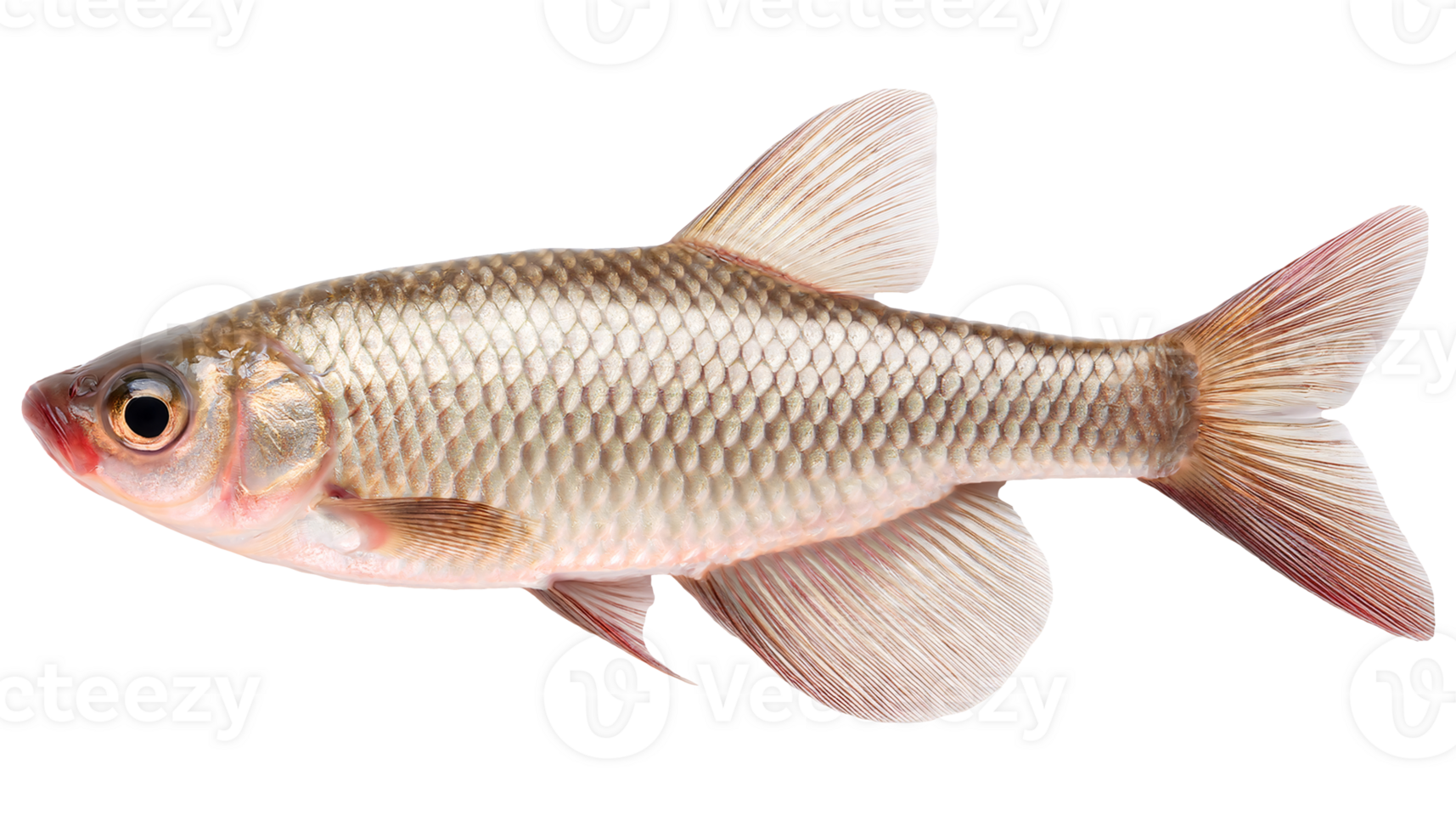 java barb silver barb freshwater fish full body close-up with detailed scales and fins on isolated background for fishing food science or educational use png