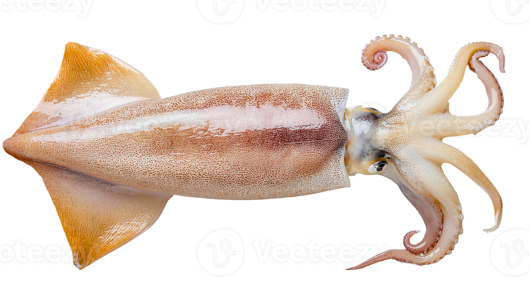 raw whole squid close-up top view with natural skin texture tentacles and fins on isolated background for seafood culinary and marine life visuals png