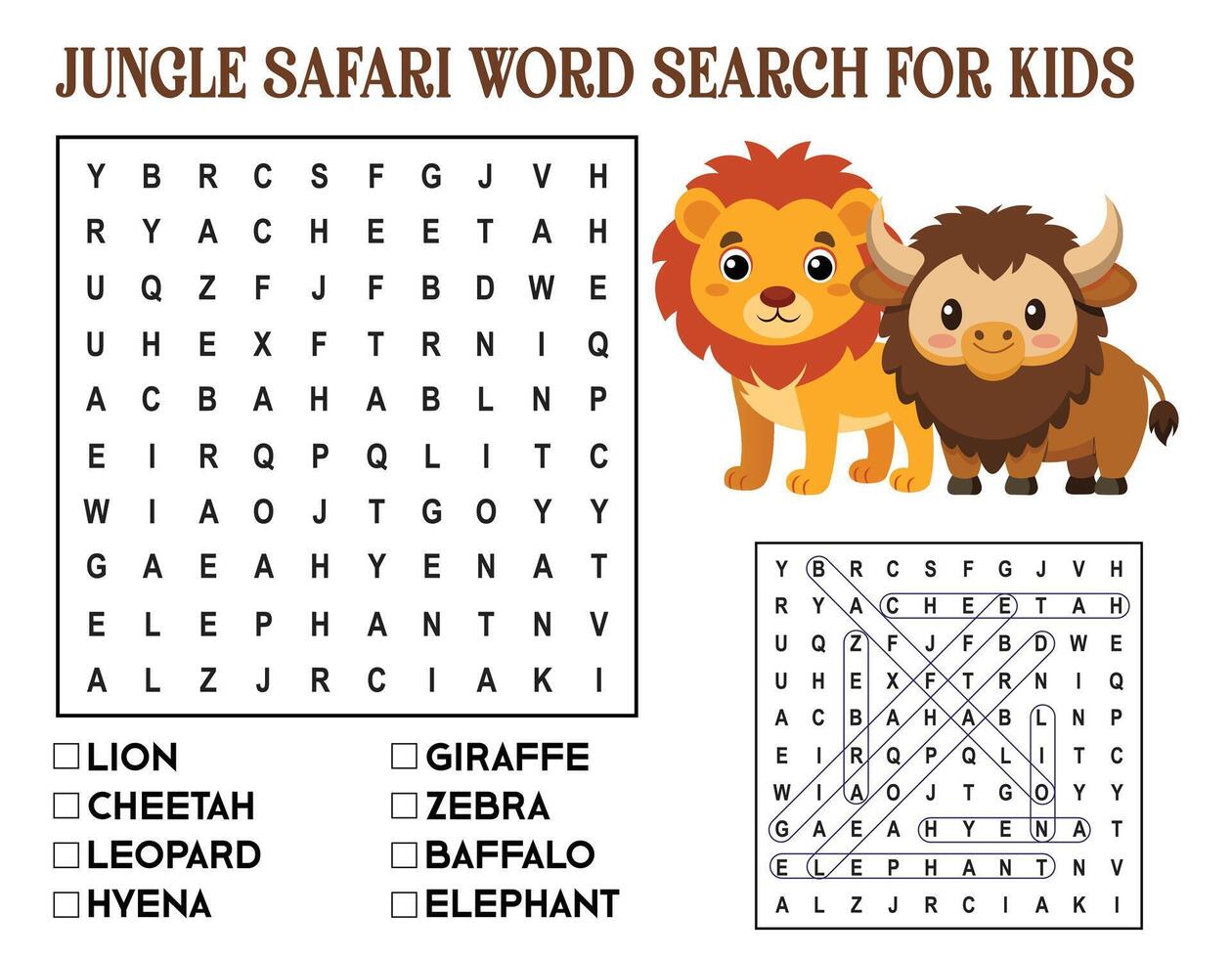 Jungle Safari Word Search for Kids vector