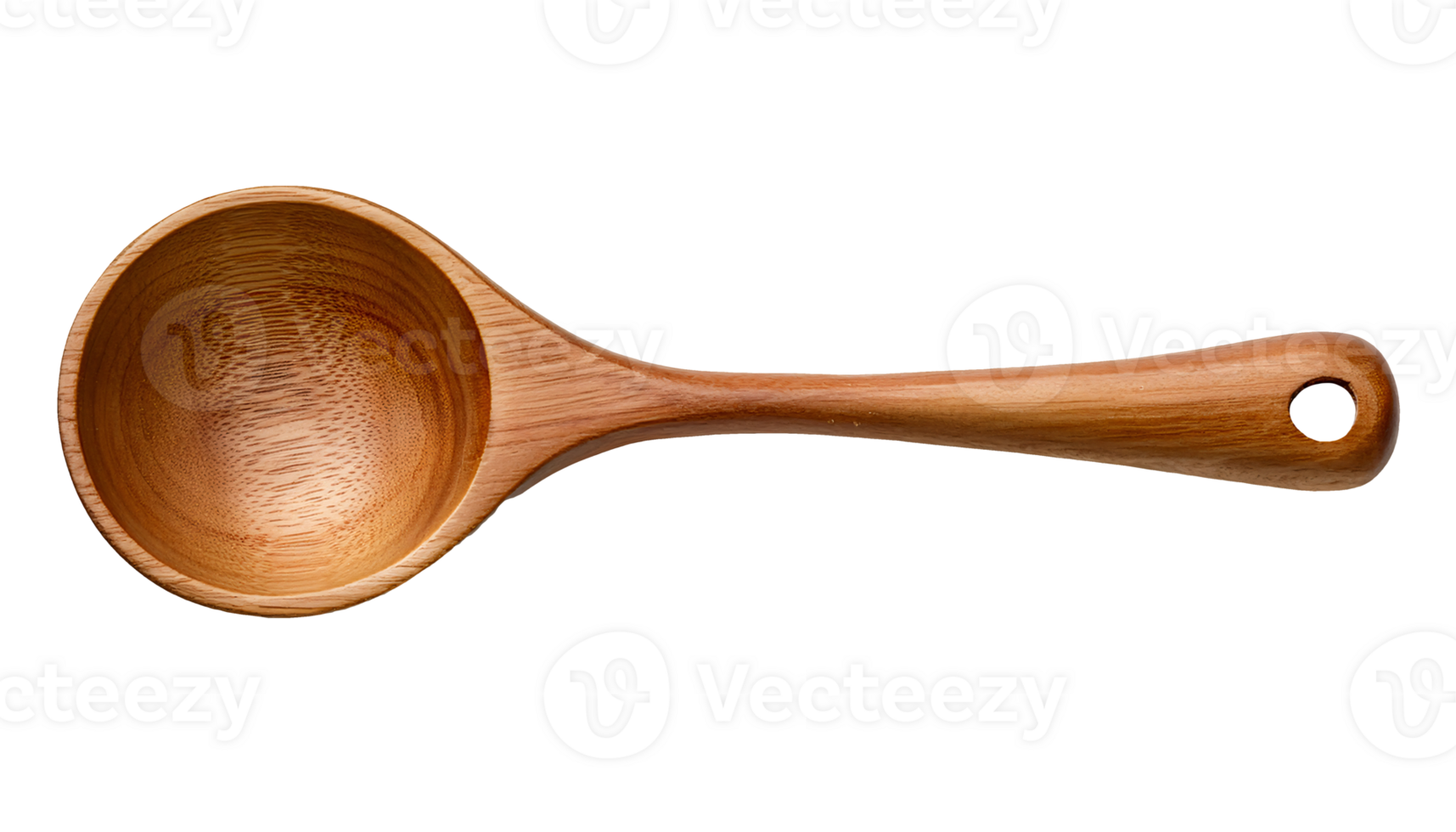 wooden ladle top view, handcrafted kitchen utensil with round bowl and natural wood grain texture on isolated background png