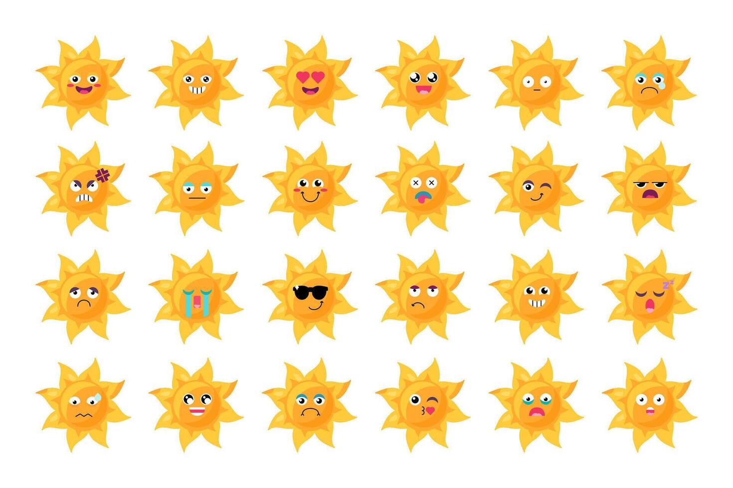 Facial Expressions Moods Of Yellow Emoji Sun Set vector