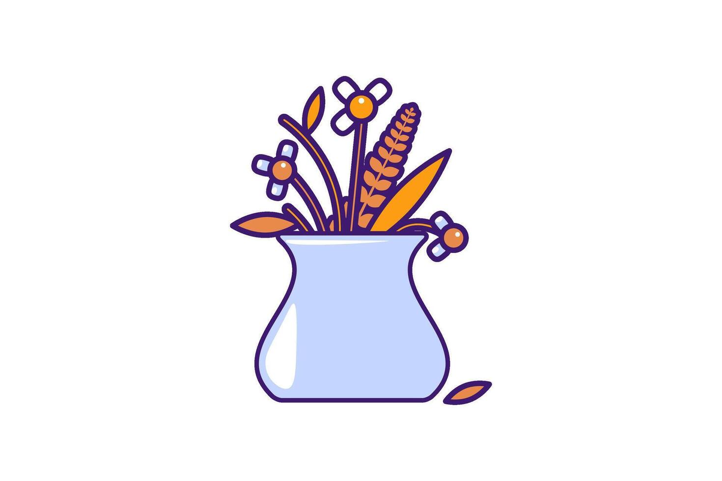 Dry flowers in vase in outline cartoon style vector