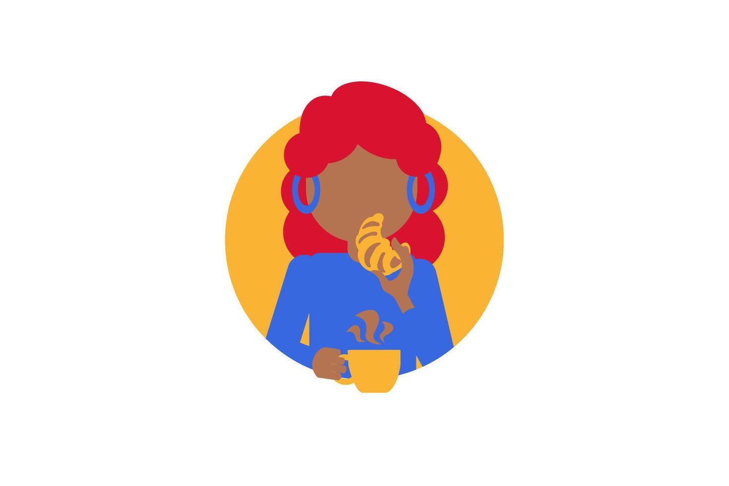 A French woman sitting in a cafe with a cup and a croissant in a flat style vector