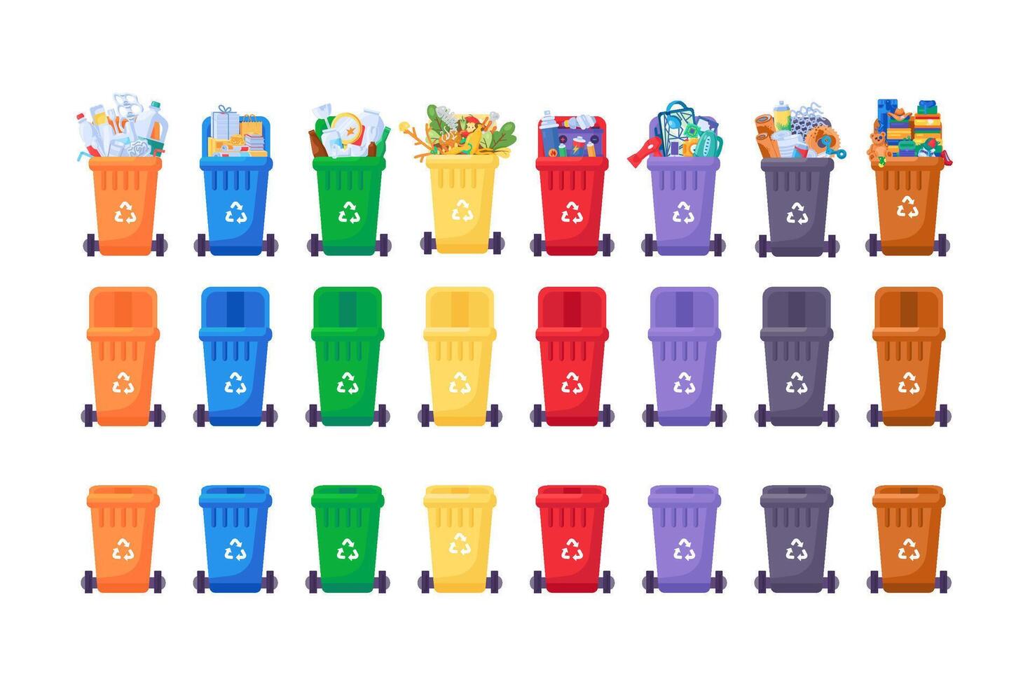 Flat Sorting Waste Recycling Bins Collection vector