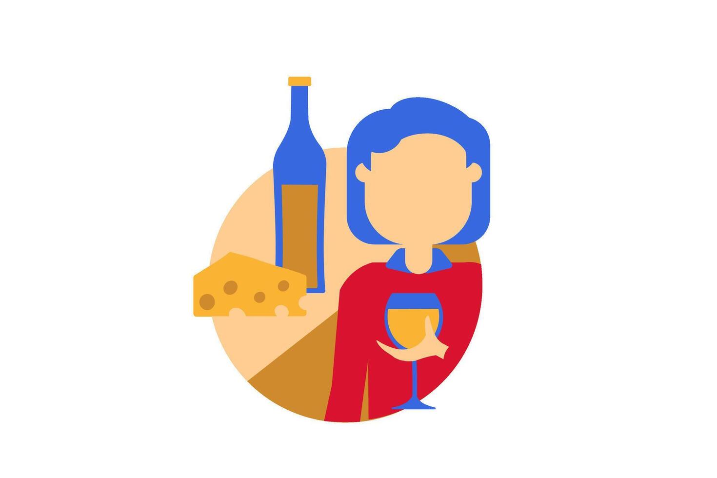 A Frenchman enjoys white wine and French cheese in a cafe in a flat style vector
