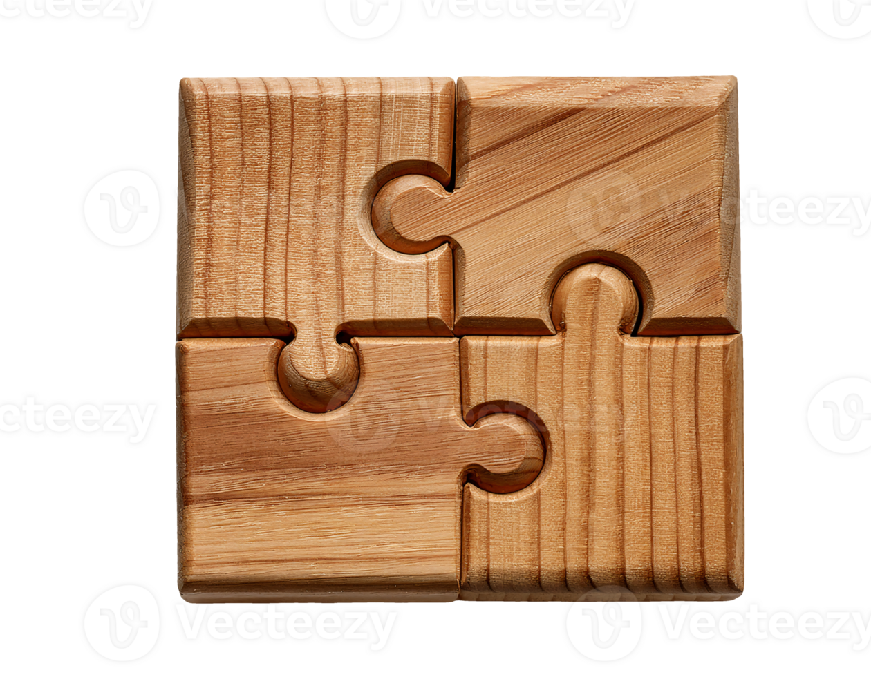top view of completed square wooden puzzle block with smooth texture and natural wood grain on isolated background for education and creative solution concepts png