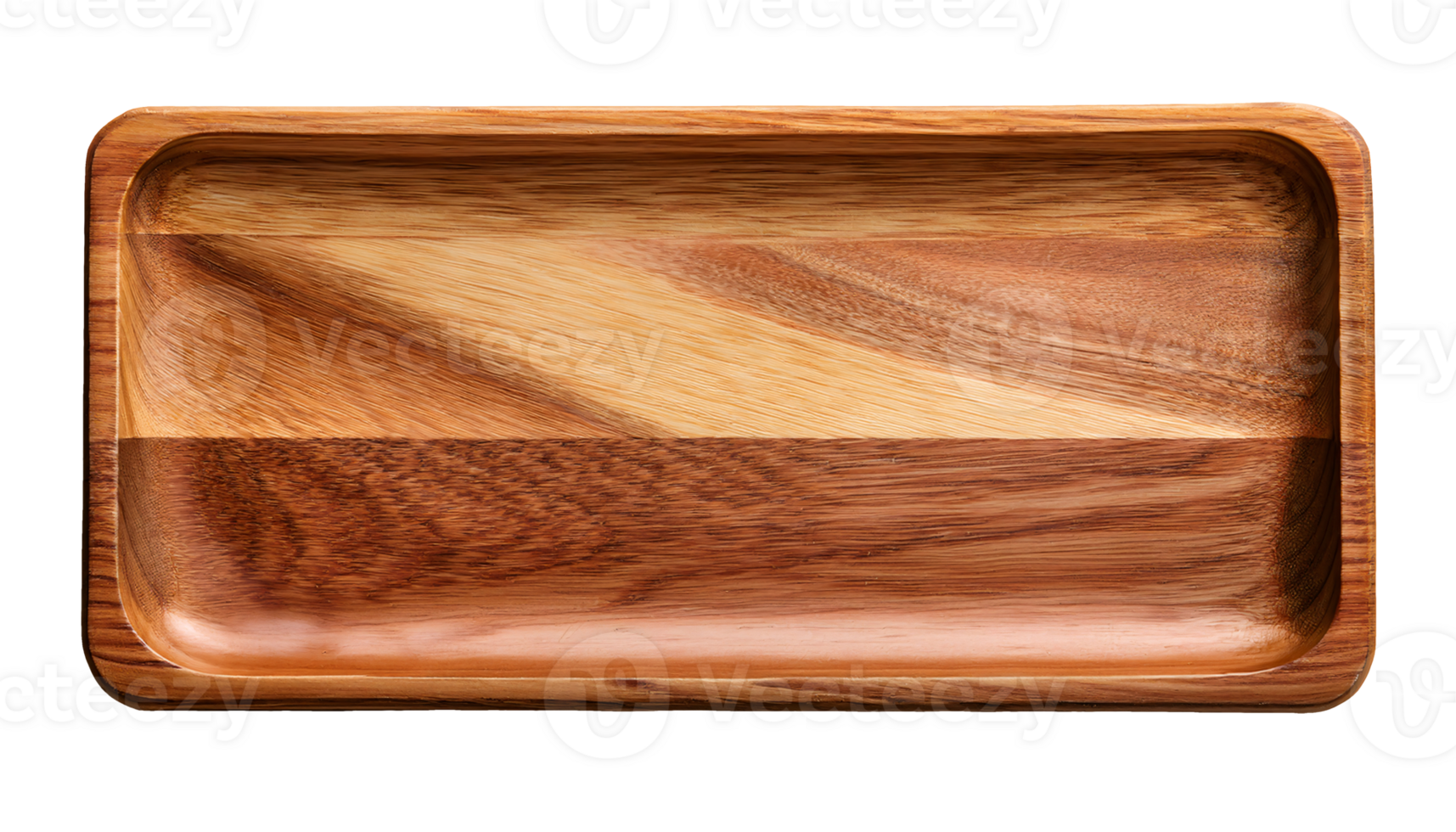 wooden rectangular tray with rich natural grain pattern on isolated background png