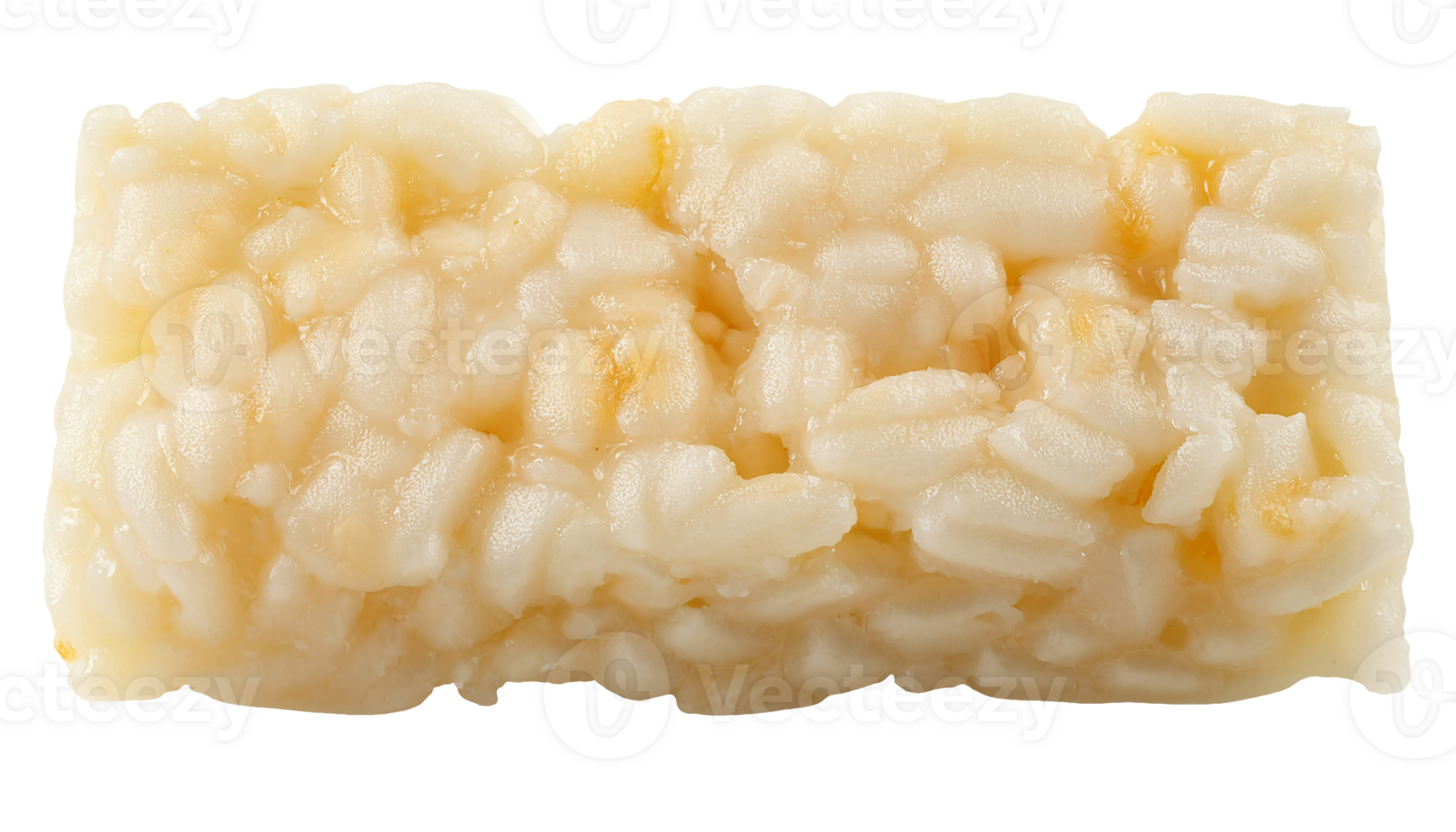 macro top view of a rectangular block of cooked sticky rice meal with glutinous texture on isolated background for microwave ready meals and asian food packaging png
