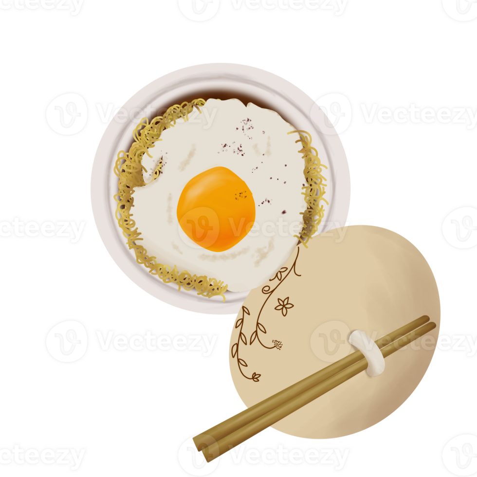 Fried egg in a bowl with chopstick png