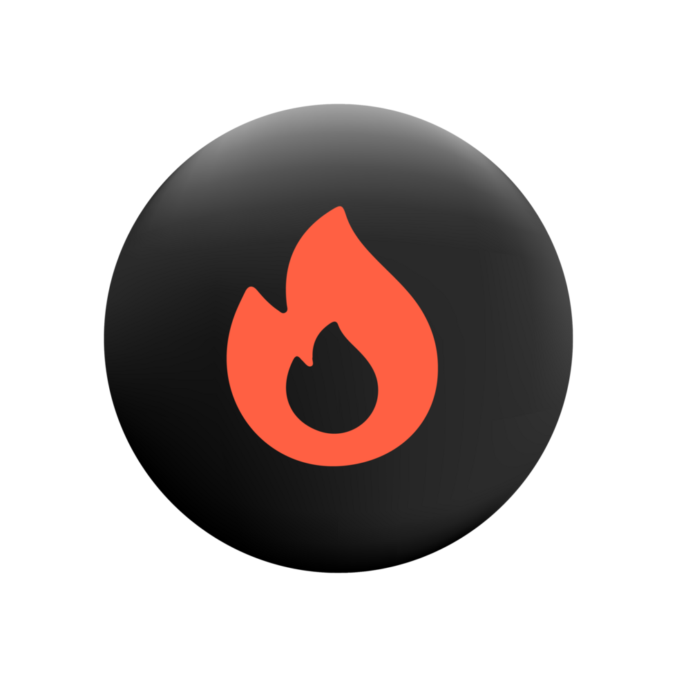 A flat and red fire icon on a flat button flat png