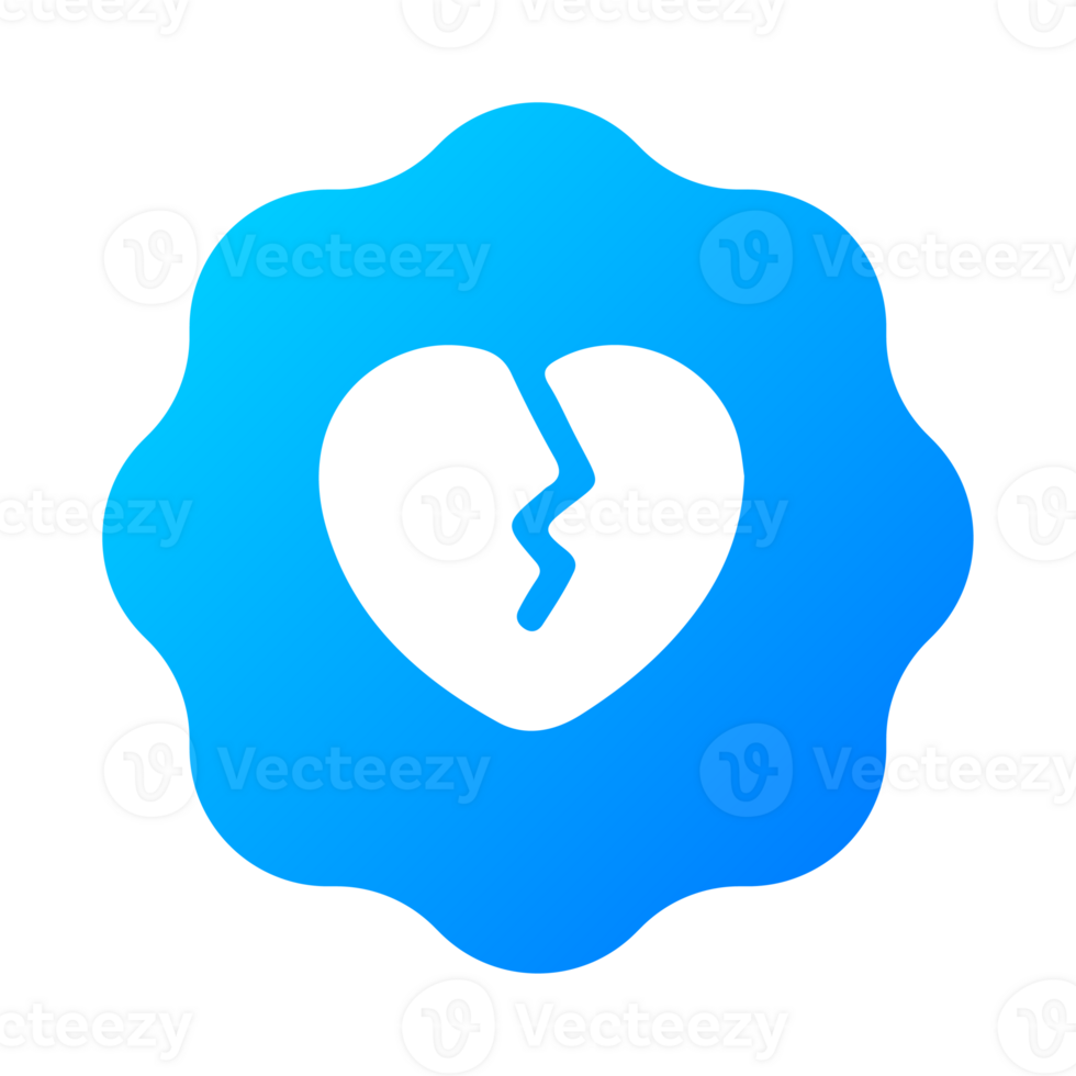 A broken heart icon on a blue flower png
