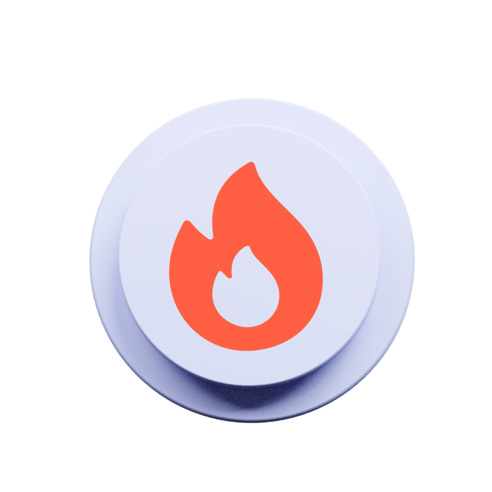 A fire icon on a white button flat png