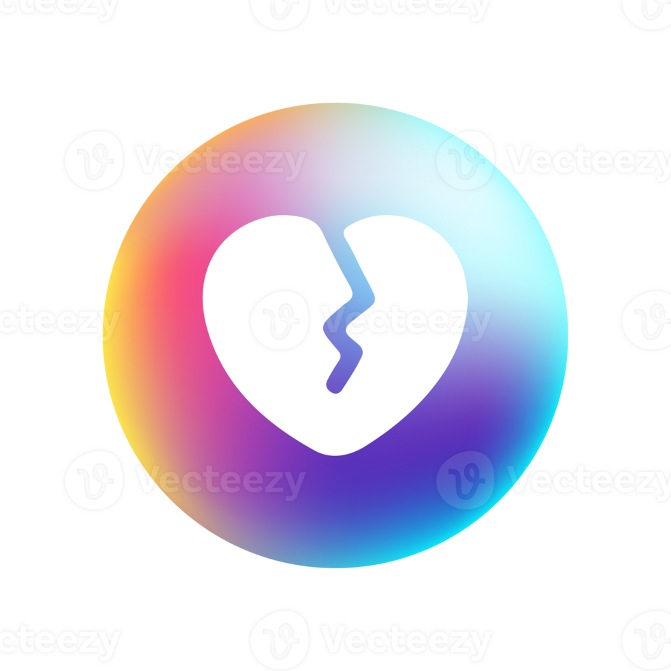 The broken heart icon on a flat shape flat png