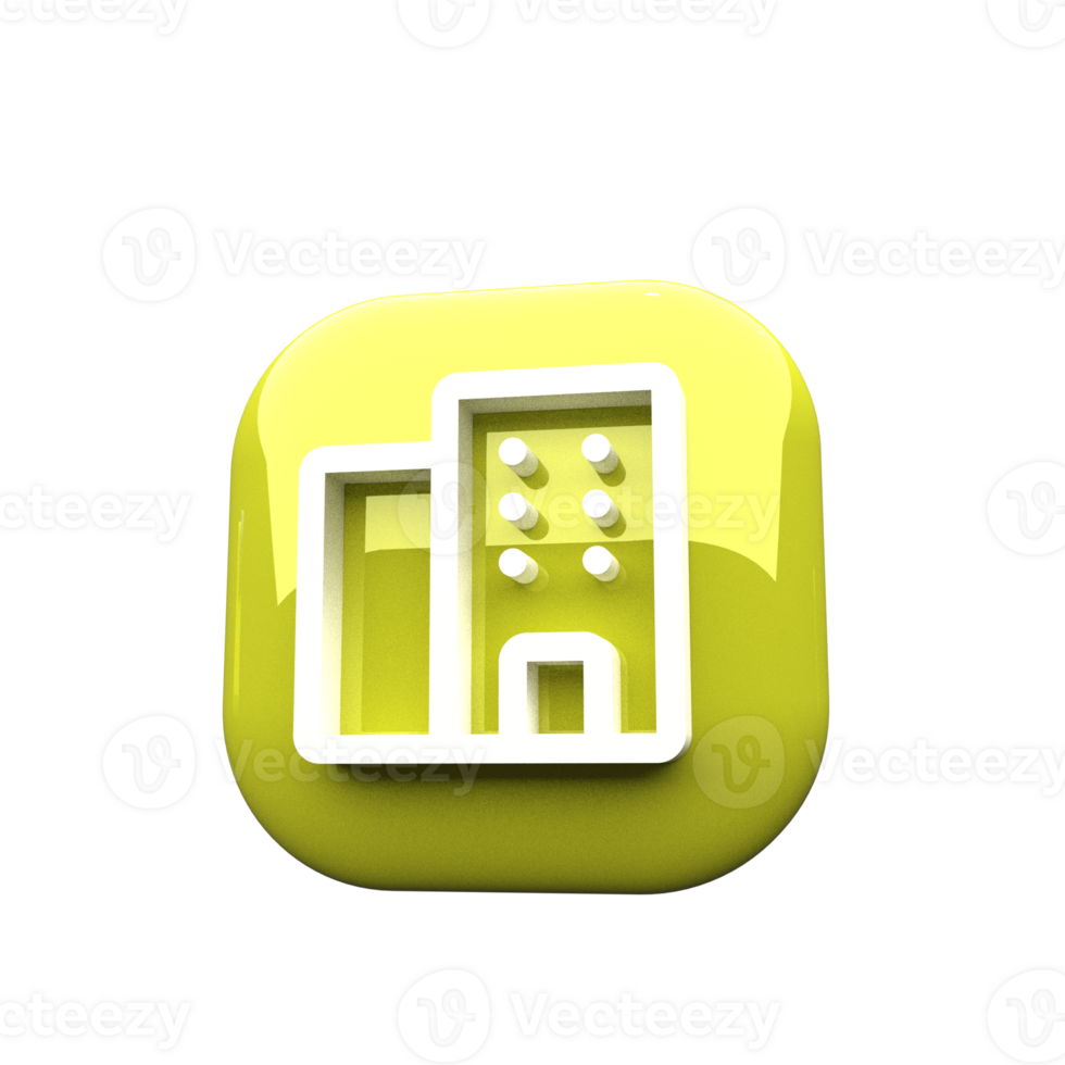 A yellow building icon on a flat shape png