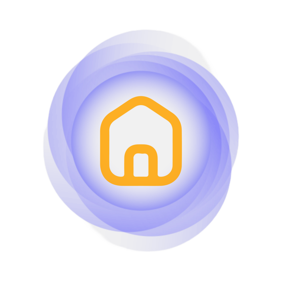 A house icon with a yellow circle around it flat png