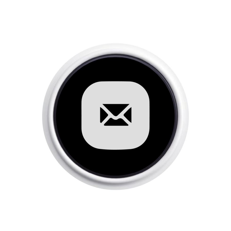 A flat and white button with an envelope icon flat png