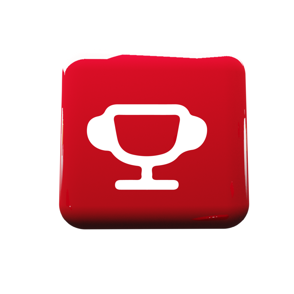 A red square button with a white cup icon flat png