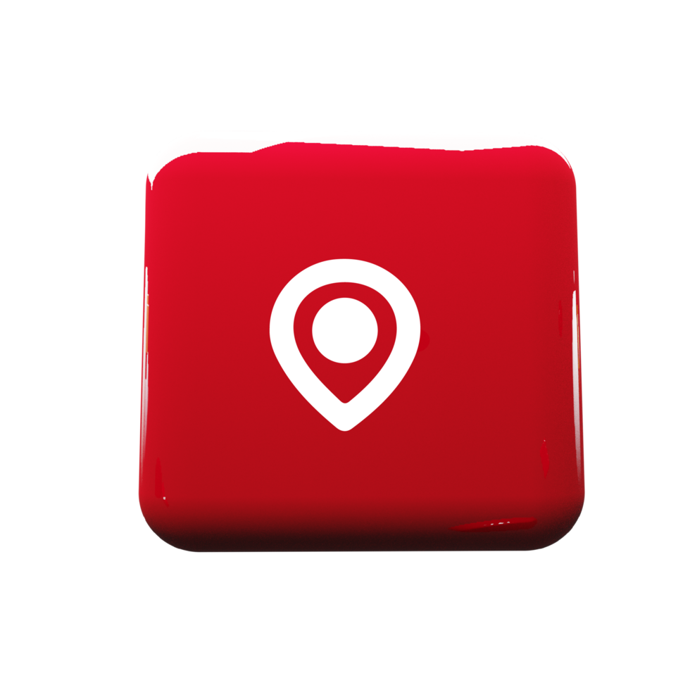 A red square button with a white pin on it flat png