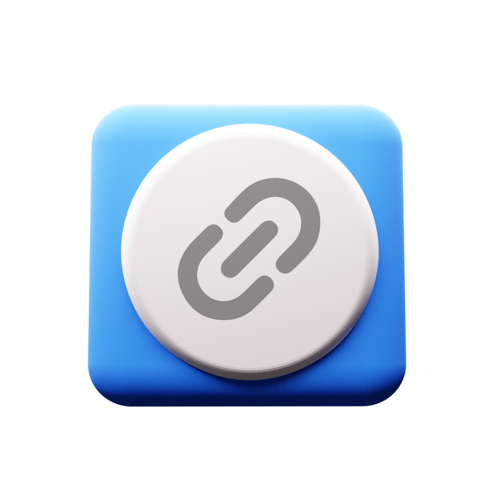 A blue and white link icon on a flat shape png