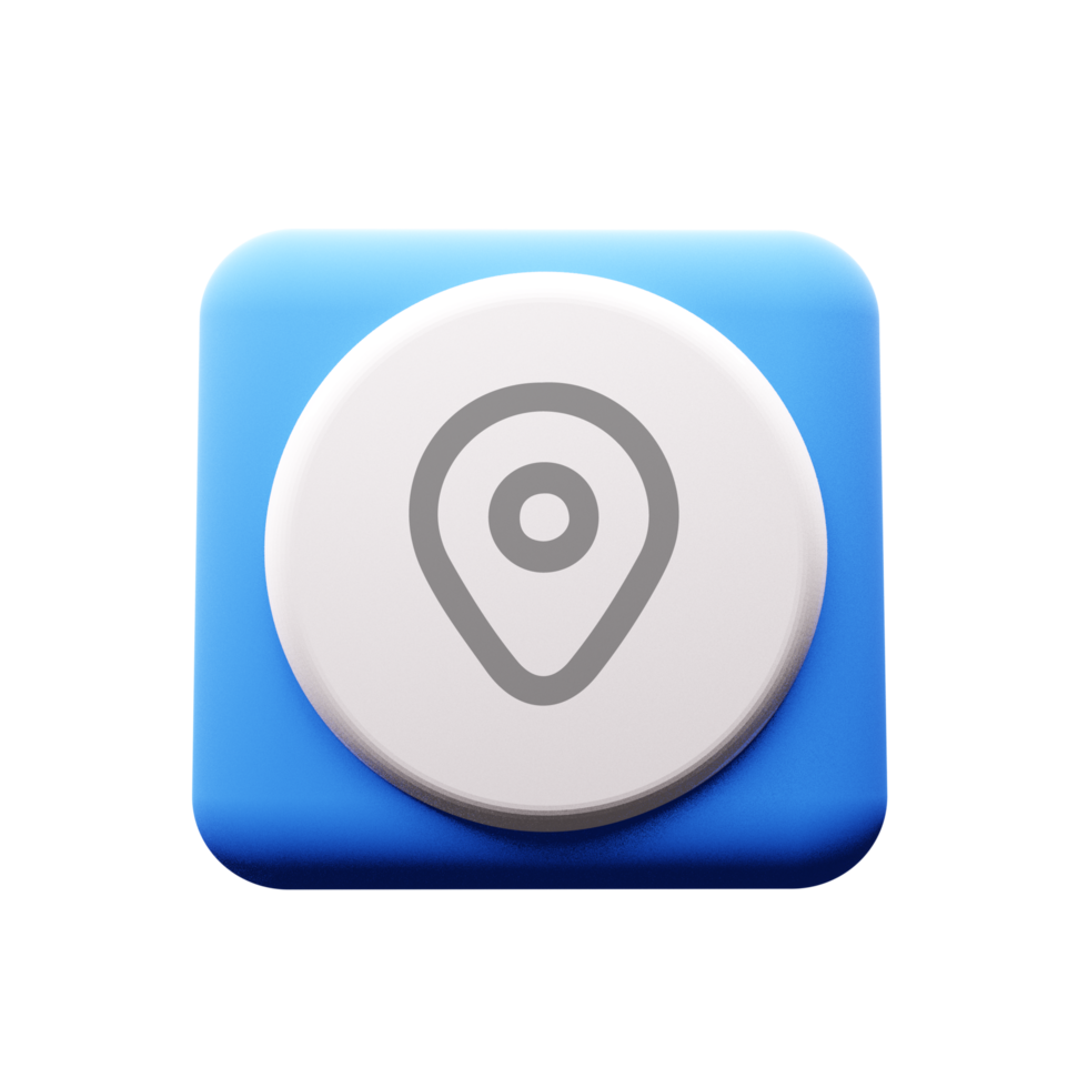 A blue button with a map pin on it flat png