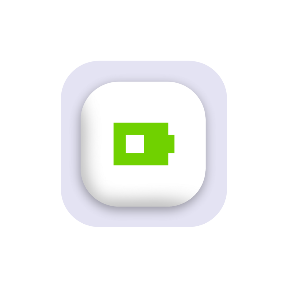 A white and green battery icon on a black shape png