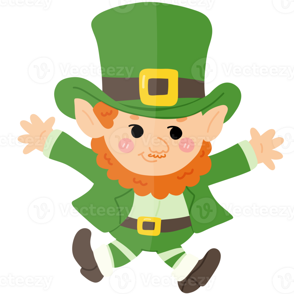 Happy St Patrick Day Leprechaun Leaping in Green Hat Cartoon png