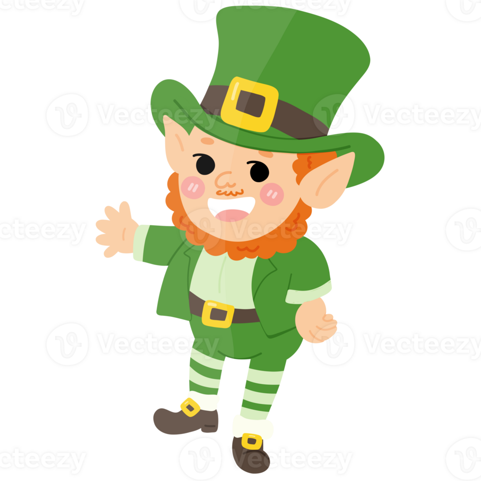 Cute St. Patrick Day Leprechaun with Green Hat say hello png