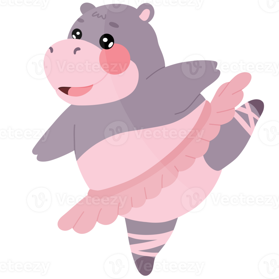 Dancing hippo cartoon ballet pose png
