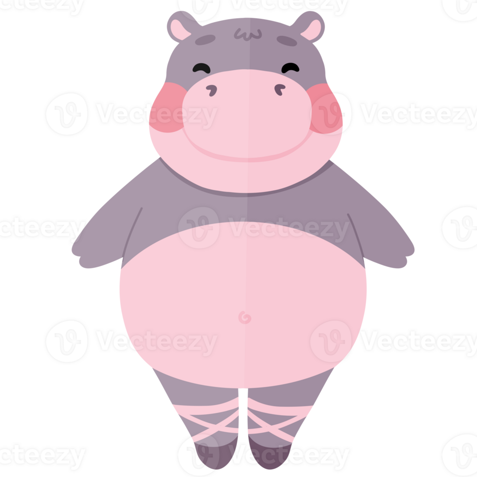 Kawaii hippo smiling with ballet shoes png