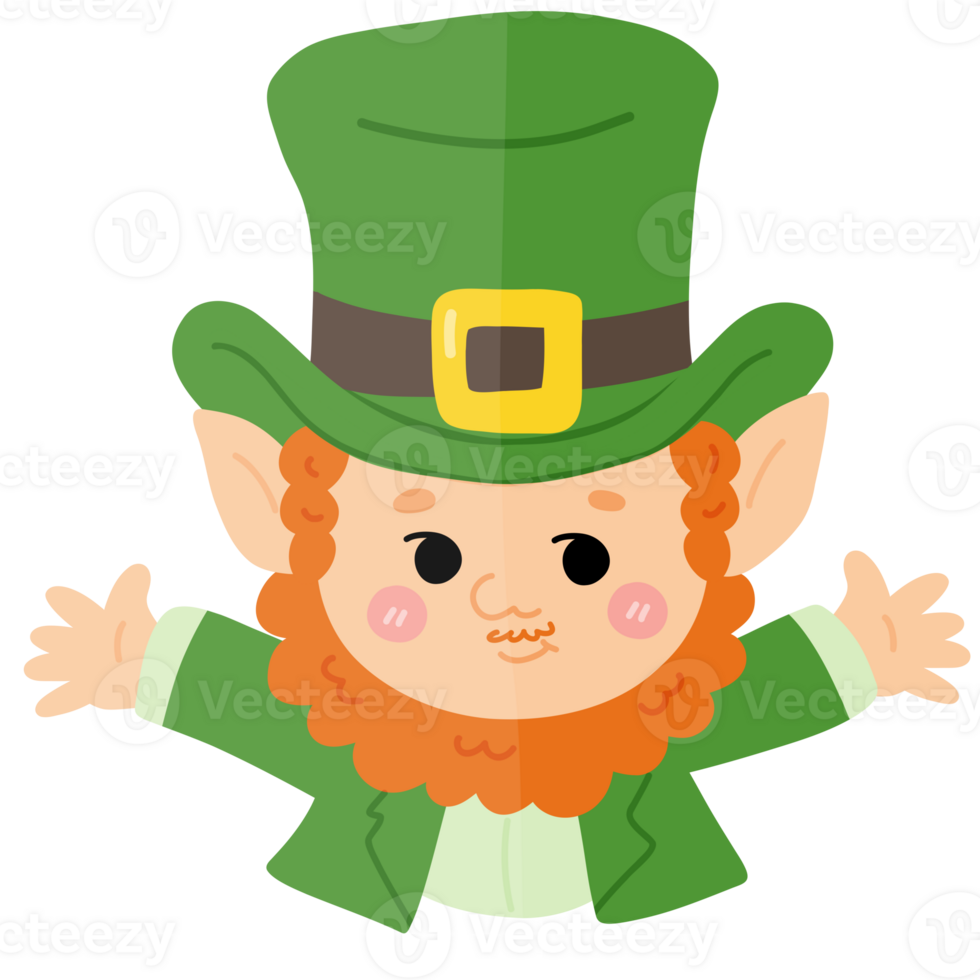 Cute St patrick Day Leprechaun with Green Hat Cartoon png