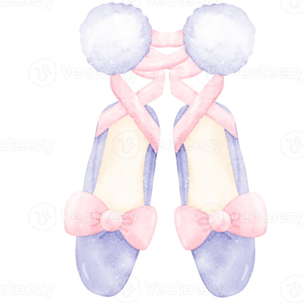 Charming Pair of Ballet Shoes with Bows and Ribbons Watercolor png