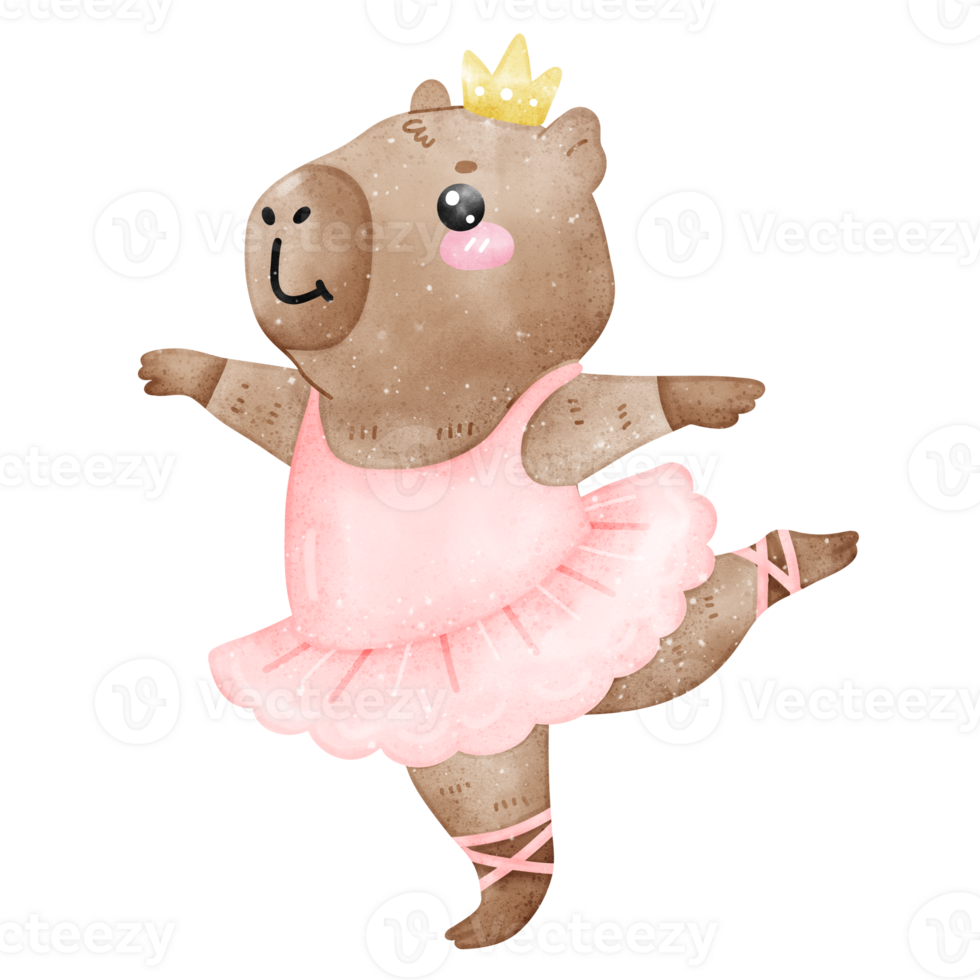 Charming Ballet Capybara in Pink Tutu with Crown Dancing Watercolor png
